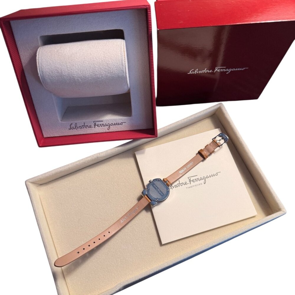 Salvatore Ferragamo Leather Strap Watch Tan/Silver – Boxed – Retail $400+ - Picture 4 of 4